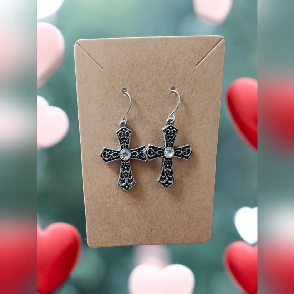 NWOT Silver & CZ Cross Earrings